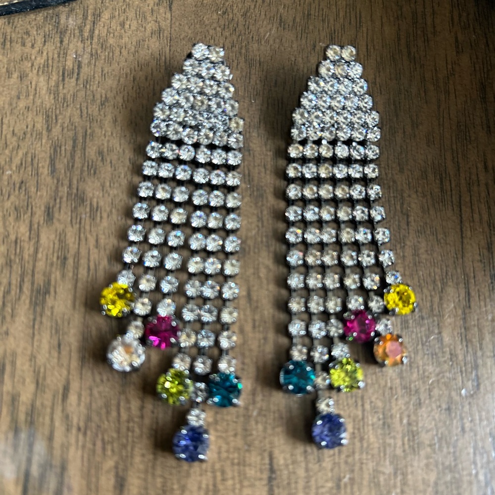 Crystal Cascade Drop Earrings with Multicolor Accent Stones